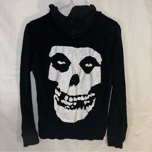 Black Fiend Skull Graphic Zip-Up Hoodie - Women's Size Medium